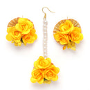 Gold-Plated Pearl Yellow Gota Patti Flower Maang Tikka Set