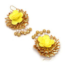 Gold-Plated Pearl Golden & Yellow Gota Patti Flower Maang Tikka Set