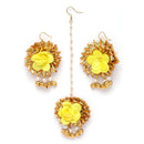 Gold-Plated Pearl Golden & Yellow Gota Patti Flower Maang Tikka Set