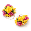 Gold-Plated Pearl Pink & Yellow Gota Patti Flower Maang Tikka Set