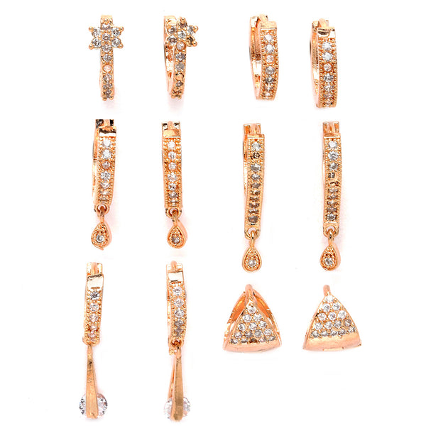 Rose Gold-Plated White American Diamond studded Teardrop Shaped Hoop Earrings (Combo Of 6)