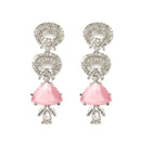 Rhodium-Plated with Silver-Toned Pink and White American Diamond Studded Choker Necklace and Drop Earrings Jewellery Set