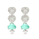 Rhodium-Plated with Silver-Toned Sea Green and White American Diamond Studded Choker Necklace and Drop Earrings Jewellery Set