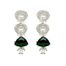 Rhodium-Plated with Silver-Toned Green and White American Diamond Studded Choker Necklace and Drop Earrings Jewellery Set