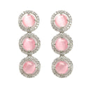 Rhodium-Plated with Silver-Toned Circular Shape Pink and White American Diamond Studded Jewellery Set