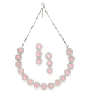 Rhodium-Plated with Silver-Toned Circular Shape Pink and White American Diamond Studded Jewellery Set