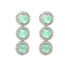 Rhodium-Plated with Silver-Toned Circular Shape Sea Green and White American Diamond Studded Jewellery Set