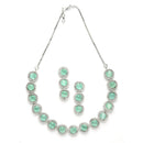 Rhodium-Plated with Silver-Toned Circular Shape Sea Green and White American Diamond Studded Jewellery Set