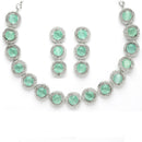 Rhodium-Plated with Silver-Toned Circular Shape Sea Green and White American Diamond Studded Jewellery Set