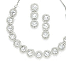 Rhodium-Plated with Silver-Toned Circular Shape White American Diamond Studded Jewellery Set