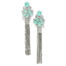 Sea Green Rhodium-Plated with Silver-Toned American Diamond Contemporary Drop Earrings