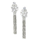 White Rhodium-Plated with Silver-Toned American Diamond Contemporary Drop Earrings