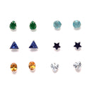Rhodium-Plated Silver Toned Multi-Colour American Diamond studded Geometric Shape Stud Earrings (Combo Of 6)