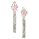 Pink Rhodium-Plated with Silver-Toned American Diamond Contemporary Drop Earrings