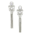 Rhodium Plated Chain Fringe American Diamond Contemporary Long Drop Earrings