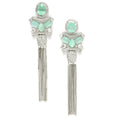 Rhodium Plated Chain Fringe American Diamond Contemporary Long Drop Earrings