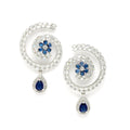 Rhodium Plated Round Shape American Diamond Contemporary Long Drop Earrings