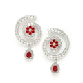 Rhodium Plated Round Shape American Diamond Contemporary Long Drop Earrings