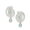Rhodium Plated Round Shape American Diamond Contemporary Long Drop Earrings