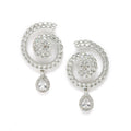 Rhodium Plated Round Shape American Diamond Contemporary Long Drop Earrings