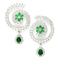 Rhodium Plated Round Shape American Diamond Contemporary Long Drop Earrings