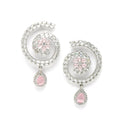 Rhodium Plated Round Shape American Diamond Contemporary Long Drop Earrings