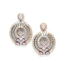 Rose Gold-Plated Gunmetal Toned Pink American Diamond Studded Circular Contemporary Drop Earrings