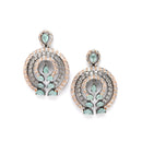 Rose Gold-Plated Gunmetal Toned Sea Green American Diamond Studded Circular Contemporary Drop Earrings