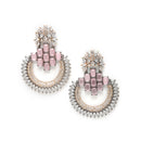 Rose Gold-Plated Gunmetal Toned American Diamond Studded Circular Chandbali Earrings