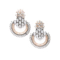 Rose Gold Plated Circular American Diamond Contemporary Long Drop Earrings
