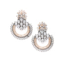 Rose Gold-Plated Gunmetal Toned American Diamond Studded Circular Chandbali Earrings