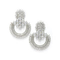 Rhodium Plated Circular American Diamond Contemporary Long Drop Earrings