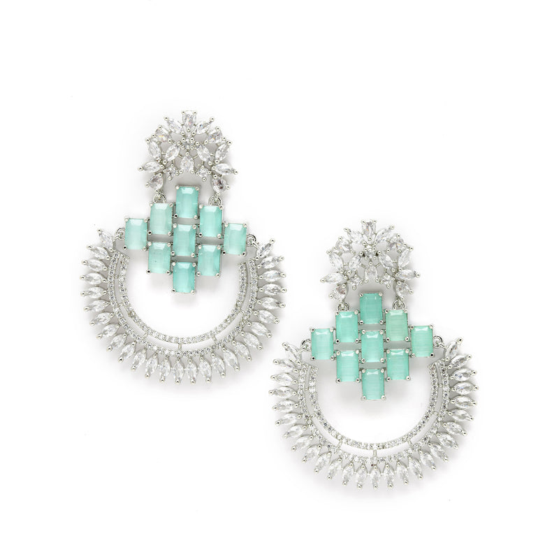 Rhodium-Plated American Diamond Studded Circular Chandbali Earrings