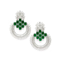 Rhodium Plated Circular American Diamond Contemporary Long Drop Earrings