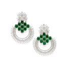 Rhodium-Plated American Diamond Studded Circular Chandbali Earrings