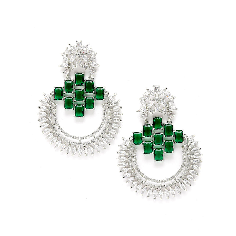 Rhodium-Plated American Diamond Studded Circular Chandbali Earrings