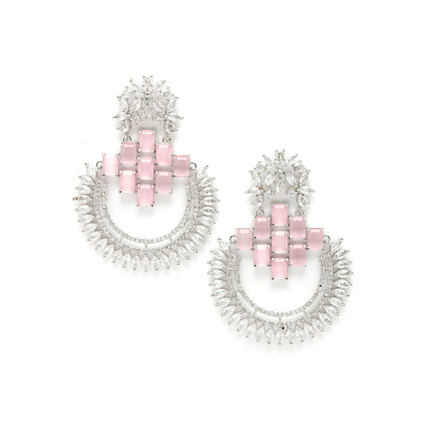 Rhodium-Plated American Diamond Studded Circular Chandbali Earrings