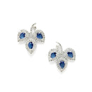 Rhodium-Plated with Silver-Toned Navy Blue American Diamond Leaf Shaped Studs Earrings