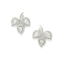 Rhodium-Plated with Silver-Toned White American Diamond Leaf Shaped Studs Earrings