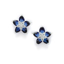 Rhodium-Plated with Silver-Toned Navy Blue American Diamond Floral Studs Earrings