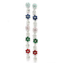 Set of 5 Rhodium Plated American Diamond Studded Floral Drop Earrings For Girls and Women