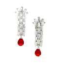 Rhodium-Plated with Silver-Toned Red and White American Diamond Studded Necklace & Earrings Jewellery Set