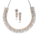 Rose Gold-Plated White and Rose Black American Diamond Studded Necklace & Earrings Jewellery Set