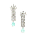 Rhodium-Plated with Silver-Toned Sea Green and White American Diamond Studded Necklace & Earrings Jewellery Set