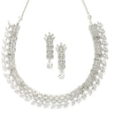 Rhodium-Plated with Silver-Toned White American Diamond Studded Necklace & Earrings Jewellery Set