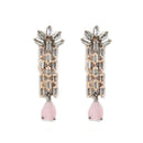 Rose Gold-Plated Pink and Rose Black American Diamond Studded Necklace & Earrings Jewellery Set