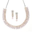 Rose Gold-Plated Pink and Rose Black American Diamond Studded Necklace & Earrings Jewellery Set