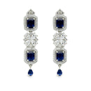 Rhodium-Plated with Silver-Toned Navy Blue and White American Diamond Studded Necklace and Earrings Jewellery Set