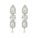 Rhodium-Plated with Silver-Toned White American Diamond Studded Necklace and Earrings Jewellery Set