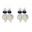 Rhodium-Plated with Oxidised Silver-Plated Navy Blue Artificial Beads Studded & Temple Coin Jewellery Set